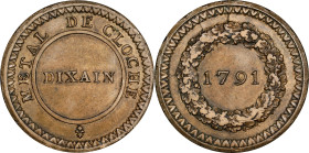 FRANCE. Constitution. Bell Metal Dixain Essai (Pattern), 1791. Lyon Mint. ALMOST UNCIRCULATED.