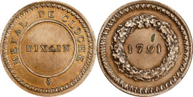 FRANCE. Constitution. Bronze Dixain Essai (Pattern), 1791. Lyon Mint. EXTREMELY FINE Details, Lacquered.