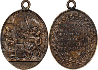 FRANCE. Constitution. Federative Pact Oval Bronze Medal, 1790. EXTREMELY FINE Details, Cleaned.