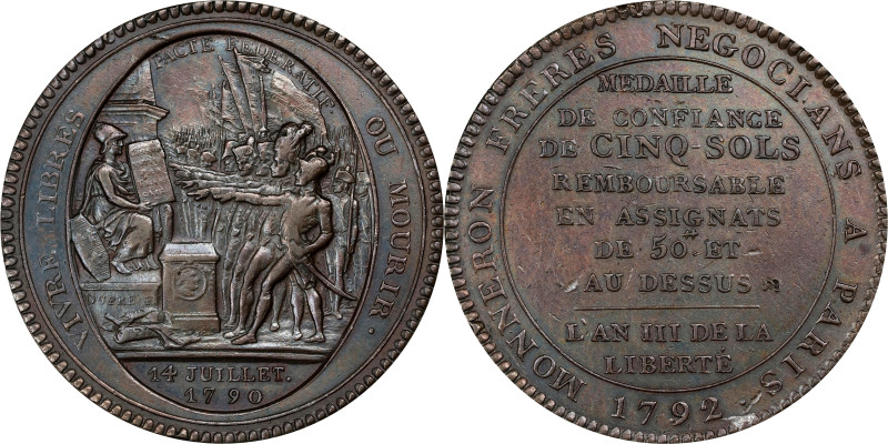 FRANCE. Constitution. Bronze 5 Sols Token, Year III/1792. Birmingham (Soho) Mint...