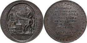 FRANCE. Constitution. Bronze 5 Sols Token, Year IV/III/1792. Birmingham (Soho) Mint. ALMOST UNCIRCULATED.