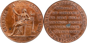 FRANCE. Constitution. Bronze 2 Sols Token, Year III/1791. Birmingham (Soho) Mint. UNCIRCULATED Details, Cleaned.