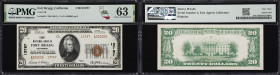 Fort Bragg, California. $20 1929 Ty. 2. Fr. 1802-2. Coast NB. Charter #13787. PMG Choice Uncirculated 63.