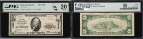 Hanford, California. $10 1929 Ty. 2. Fr. 1801-2. First NB. Charter #5863. PMG Very Fine 20.