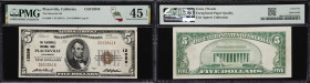 Placerville, California. $5 1929 Ty. 1. Fr. 1800-1. Placerville NB. Charter #12056. PMG Choice Extremely Fine 45 EPQ.