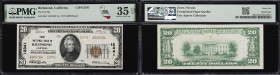 Richmond, California. $20 1929 Ty. 2. Fr. 1802-2. First NB. Charter #12341. PMG Choice Very Fine 35 EPQ.
