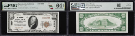 Sacramento, California. $10 1929 Ty. 1. Fr. 1801-1. California NB. Charter #8504. PMG Choice Uncirculated 64 EPQ.