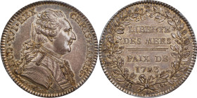 1783 Treaty of Paris Jeton. Betts-Unlisted, Lecompte-210a. Silver. AU-58 (PCGS).