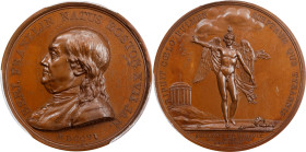 "1784" (ca. 1845-1860) Benjamin Franklin Winged Genius Medal. Paris Mint Restrike. Betts-619, Greenslet GM-35, Adams-Bentley 14. Bronze. MS-66 BN (PCG...