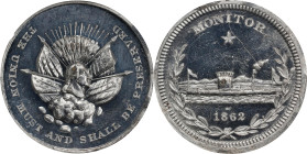 "1862" Second Washington and Flags Obverse / Monitor Medal. Musante GW-730, Baker-624, Schenkman-MO21. White Metal. Proof-64 Cameo (NGC).