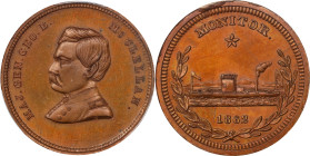 "1862" (1864) George B. McClellan / Monitor Campaign Medal. DeWitt-GMcC 1864-24, Schenkman MO-19. Copper. MS-64 (PCGS).