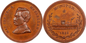 "1862" (1864) George B. McClellan / Monitor Campaign Medal. DeWitt-GMcC 1864-24, Schenkman MO-19. Copper. MS-63 (PCGS).