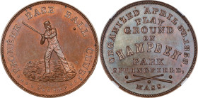 Undated (ca. 1861) Pioneer Baseball Club Medal. By John Adams Bolen. Musante JAB-1. Copper. MS-64 RB (PCGS).