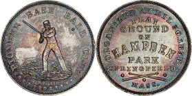 Undated (ca. 1861) Pioneer Baseball Club Medal. By John Adams Bolen. Musante JAB-1. White Metal, Silvered. MS-65 (PCGS).