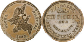 1862 Young America / J.A. Bolen Store Card. Musante JAB-5, Rulau Ma-Sp 5, Fuld-760A-1b. Brass. MS-63 (NGC).