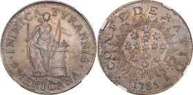 "1785" (ca. 1863) Inimica Tyrannis Americana / Confederatio Copper Muling. Large Circle. Copy by John Adams Bolen. Musante JAB-7, Kenney-2, W-14240. S...