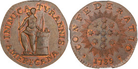 "1785" (ca. 1863) Inimica Tyrannis Americana / Confederatio Copper Muling. Large Circle. Copy by John Adams Bolen. Musante JAB-7, Kenney-2, W-14230. C...