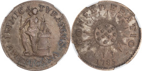 "1785" (ca. 1863) Inimica Tyrannis Americana / Confederatio Copper Muling. Small Circle. Copy by John Adams. Musante JAB-8, Kenney-3, W-14260. Silver....