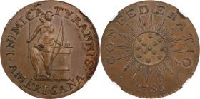 "1785" (ca. 1863) Inimica Tyrannis Americana / Confederatio Copper Muling. Small Circle. Copy by John Adams Bolen. Musante JAB-8, Kenney-3, W-14250. C...