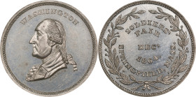 1864 George Washington / Soldier's Fair Medal. By John Adams Bolen. Musante JAB-16, Musante GW-679, Fuld-760-1e, Baker-365. White Metal. MS-64 (NGC).