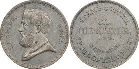 1865 John Adams Bolen Store Card. Musante JAB-17, Rulau Ma-Sp 31. White Metal. AU-58 (NGC).