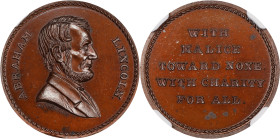 Undated (ca. 1865) Abraham Lincoln / With Malice Toward None Medal. By John Adams Bolen. Musante JAB-20, Cunningham 29-010C, King-866. Copper. MS-64 B...