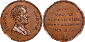 Undated (ca. 1865) Abraham Lincoln / With Malice Toward None Medal. By John Adams Bolen. Musante JAB-20, Cunningham 29-010C, King-866. Copper. Overstr...