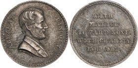 Undated (ca. 1865) Abraham Lincoln / With Malice Toward None Medal. By John Adams Bolen. Musante JAB-20, Cunningham 29-010W, King-866. White Metal. MS...