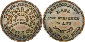 Undated (ca. 1865) Moore Brothers Store Card. By John Adams Bolen. Musante JAB-21, Rulau Ma-Sp 61. Copper. MS-64 BN (NGC).