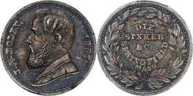 1867 John Adams Bolen Store Card, With Signature. Musante JAB-24a, Rulau Ma-Sp 39. White Metal, Silvered. MS-63 (PCGS).