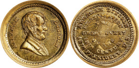 Undated (21st century) Abraham Lincoln / Emancipation Medal. Dies by John Adams Bolen. Gold. Overstruck on an 1843-O Liberty Head Eagle. Musante JAB-2...