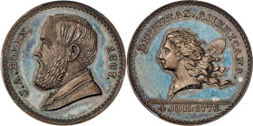 1867 John Adams Bolen Store Card / Libertas Americana Muling. Musante JAB-30. Silver. Edge Marked B SILVER ONLY ONE STRUCK. MS-64 (PCGS).