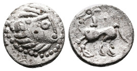 Celts in Eastern Europe, circa 2nd - 1st century BC. Silver Drachm (13.85 mm, 2.03 g.). ‘Kapostaler Kleingeld’ Type. Celticised, laureate and bearded ...