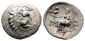 Celts in Eastern Europe, circa 3rd - 2nd century BC. Silver Drachm (19.5 mm, 2.77 g.). Philip III Type. Celticised head of Herakles to right, wearing ...