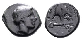 Thrace. Apollonia Pontica, circa 405-330 BC. Bronze Dichalkon (13 mm, 2.23 g.). Laureate head of Apollo to right. Rev. ΔΙΧΑ - ΛΚΙΗ, upright anchor, A ...