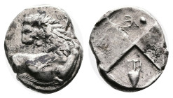 Thrace, Chersonesos. Circa 386-338 BC. Silver Hemidrachm (13,8 mm, 2.26 g.). Lion forepart to right, head turned back to left. Rev. Quadripartite incu...