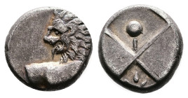 Thrace, Chersonese, circa 386-338 BC. Silver Hemidrachm (12.4 mm, 2.32 g.). Forepart of lion to right, head reverted to left. Rev. Quadripartite incus...