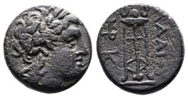 Thracian Kingdom, Adaios, circa 253-243 BC. Bronze (18.7 mm, 6.27 g.). Laureate head of Apollo to right. Rev. Tripod-lebes; ΑΔΑΙΟΥ to right, two monog...