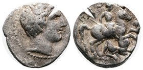 Kings of Paeonia, Patraos, circa 335-315 BC. Silver Tetradrachm (22.50 mm, 10.32 g.). Astibos or Damastion. Laureate head of Apollo to right. Rev. ΠΑ-...