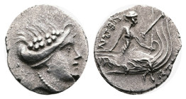 Euboea. Histiaia, ca. 181-141 BC. Silver Tetrobol (13 mm, 1.65 g.). Wreathed head of the nymph Histiaia to right. Rev. IΣTI – AIEΩN, nymph seated righ...