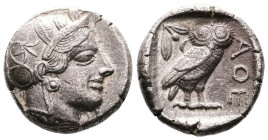 Attika. Athens, circa 470-454 BC. Silver Tetradrachm (24.4 mm, 17.18 g.). Helmeted head of Athena to right, with frontal eye. Rev. AΘE, owl standing r...