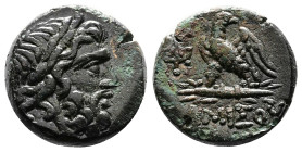 Pontos. Amisos, 95-90 BC or 80-70 BC, time of Mithridates VI. Bronze (19 mm, 8.18 g.). Laureate head of Zeus right. Rev. AMIΣOY below, Eagle standing ...
