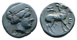 Troas, Zeleia. 4th Century BC. Bronze (12.50 mm, 1.86 g.). Head of Artemis right, wearing stephane. Rev. Z - E / Λ - E Stag standing right. SNG Copenh...