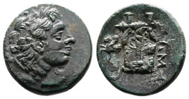 Mysia, Lampsakos. 4th.-3rd. Century BC. AE ( 20 mm, 6,52 g.). Laureate head of Apollo to right. Rev. ΛΑΜ Lyre; in left field, forepart of Pegasos to l...