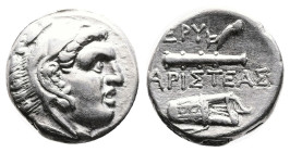 Ionia. Erythrai, circa 360-342 BC. Silver Drachm (15 mm, 3.59 g). Rhodian standard. Aristeas, magistrate. Head of Herakles to right, wearing lion skin...