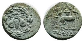 Ionia, Ephesos. Late 2nd-early 1st Century BC. Bronze (13,5 mm, 1.85 g.). Posidonios, magistrate. Bee in wreath. Rev. Stag standing right; palm tree i...