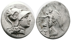 Pamphylia. Side, circa 205-100 BC. Silver Tetradrachm (29.5 mm, 15.80 g.), ST, initials of the magistrate, circa 205-190 BC. Head of Athena to right, ...