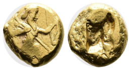 Persia, Achaemenid Empire, Time of Darios I to Xerxes II. Gold Daric (13.8 mm, 8.32 g.). Sardes, circa 485-420 BC. Persian Great King or hero, wearing...