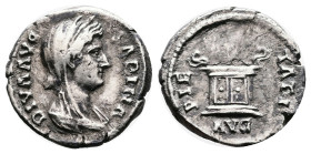 Sabina. Rome. After AD 138. Posthumous Silver Denarius ( 17 mm, 3.01 g.). DIVA AVG SABINA, veiled head of Sabina to right, wreathed with corn. Rev. PI...