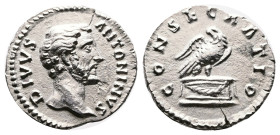 Antoninus Pius. Rome. AD 161. Posthumous issue struck under Marcus Aurelius. Silver Denarius (18.9 mm, 2.85 g.). DIVVS ANTONINVS, bare head of Antonin...